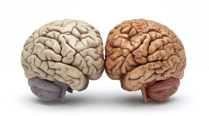 Two Human Brains Showing Healthy and Damaged States