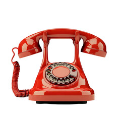 Classic Red Rotary Phone with Dial Isolated on Transparent Background, Vintage Telephone for Communication Concept with Transparent Background.