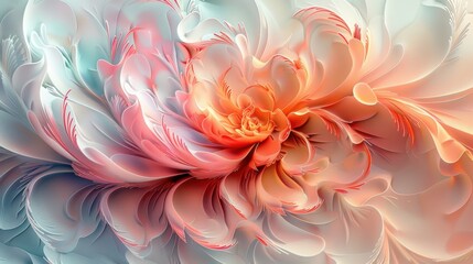 Fototapeta premium Abstract Floral Artwork: Delicate Peach and Teal Hues in a Whimsical Bloom