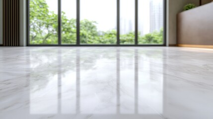 Fototapeta premium Reflective Marble Floor with Window View, Interior Design, Modern Architecture Marble flooring, Interior design