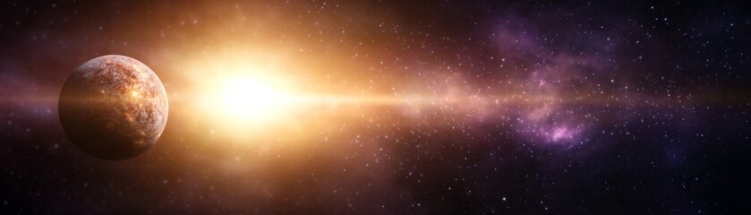 Cosmic Planet Wide Composition, Starry Nebula, Sun Flare, Planetary Orbit, Space Exploration Space, Universe