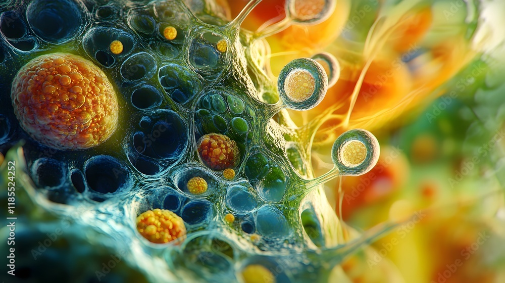 Poster microscopic view of cellular structures and organisms