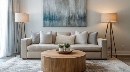 Cozy yet Sophisticated Living Room With Neutral Colors and Artistic Accents. Generative AI