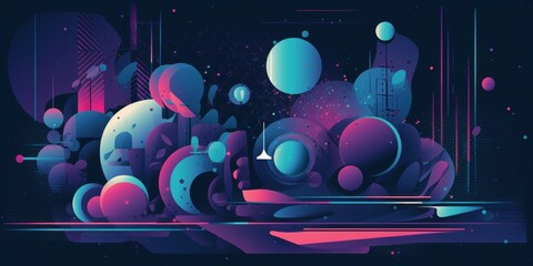Abstract Cosmic Landscape: Vibrant Planets and Nebulae in a Futuristic Setting