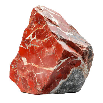 Large red jasper rock isolated on a transparent background.