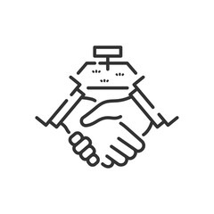 土地と握手の不動産向け契約アイコン(ベクター・線画・白黒)