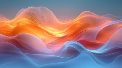 Abstract Flowing Waves in Warm and Cool Hues: A Serene Digital Landscape