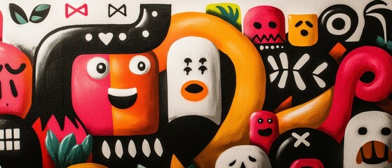 Obraz premium Colorful Abstract Graffiti Art Fun Quirky Cartoon Characters Patterns