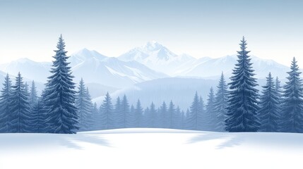 Fototapeta premium Serene Winter Landscape Snow-Covered Forest and Majestic Mountains