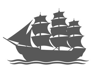 A vector illustration of a sailboat cruising on the ocean with waves, sun, and a nautical design