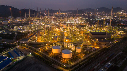 Oil Refinery plant at sunset. Gas Chemical Equipment Prodiction import export Concept, Crude Oil...