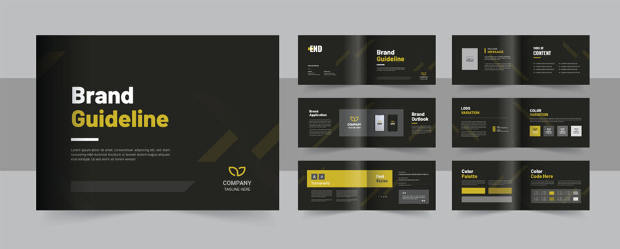 Modern brand guideline brochure, landscape brand manual design or corporate guide line identity presentation, logo guideline template