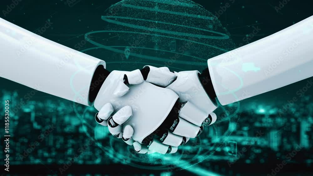 Poster futuristic robot artificial intelligence huminoid ai for industrial factory technology development a