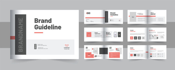 Professional brand guideline brochure, landscape brand manual design template layout