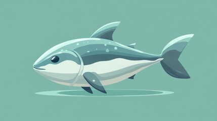 Naklejka premium A stylized illustration of a fish swimming in a serene, turquoise background, showcasing its sleek body and fins.