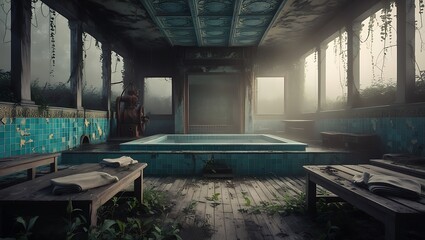 Obraz premium The abandoned oriental empty swim bath and sauna
