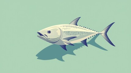 Fototapeta premium A stylized illustration of a fish, featuring a streamlined body and distinct fins, set against a soft green background.