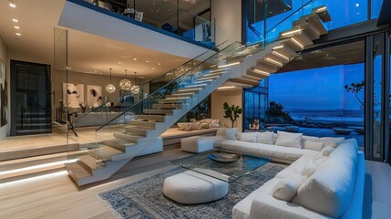 Modern Coastal Luxury Home: Ocean View Living Room