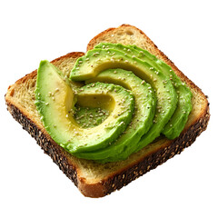 Avocado toast with sesame seeds isolated on transparent background, sliced avocado, green food, healthy food, delicious food, breakfast, brunch, lunch, dinner, snack, healthy, deli
