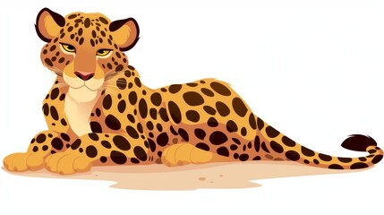 A cartoon-style leopard lounges gracefully, showcasing its distinctive spotted coat and relaxed demeanor.
