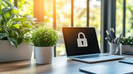 Fototapeta premium Secure Tech Setup in Modern Office Environment