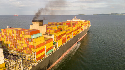 Smoke exhaust gas emissions carbondioxide from cargo lagre ship container ship,Marine diesel engine...