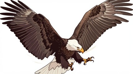 Obraz premium A majestic eagle in flight, showcasing its impressive wingspan and fierce expression, symbolizing power and freedom.