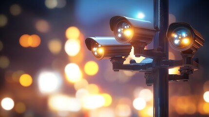 Surveillance cameras in an urban setting.