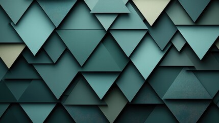 Abstract Geometric Teal and Green Triangle Pattern with Textured Surfaces