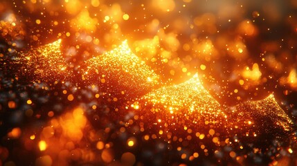 Naklejka premium Abstract Glowing Particles Forming Mountain Shapes in Warm Hues