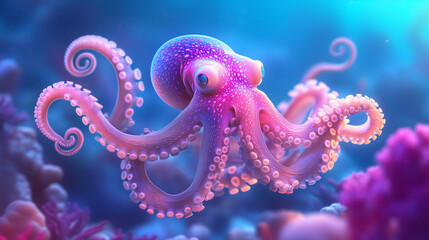 Vibrant octopus swimming gracefully in a coral reef