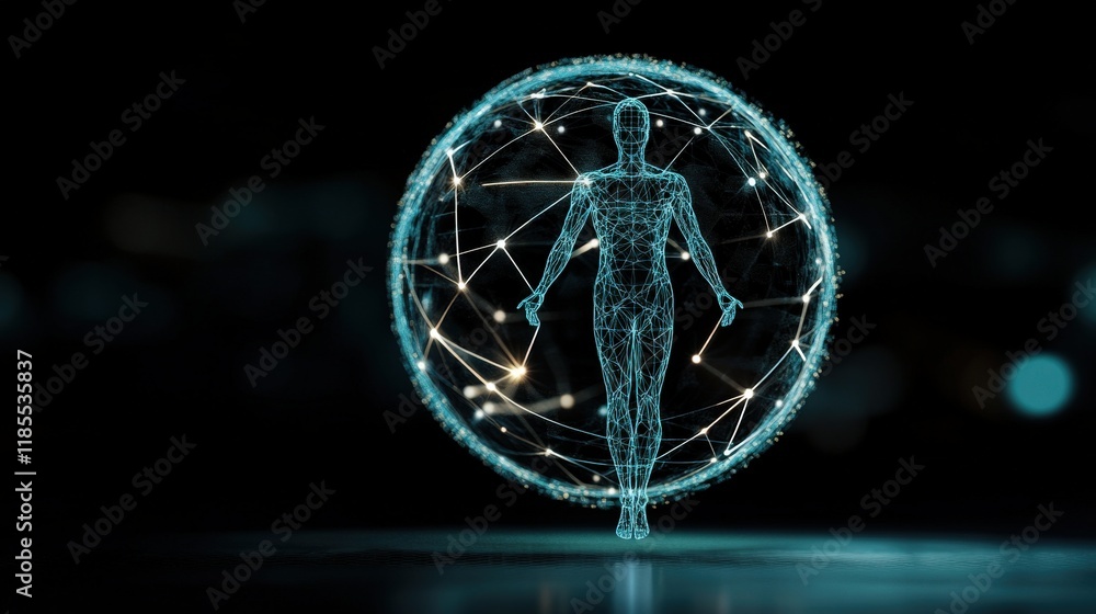 Aufkleber futuristic digital human figure surrounded by a network of glowing connections representing technolo