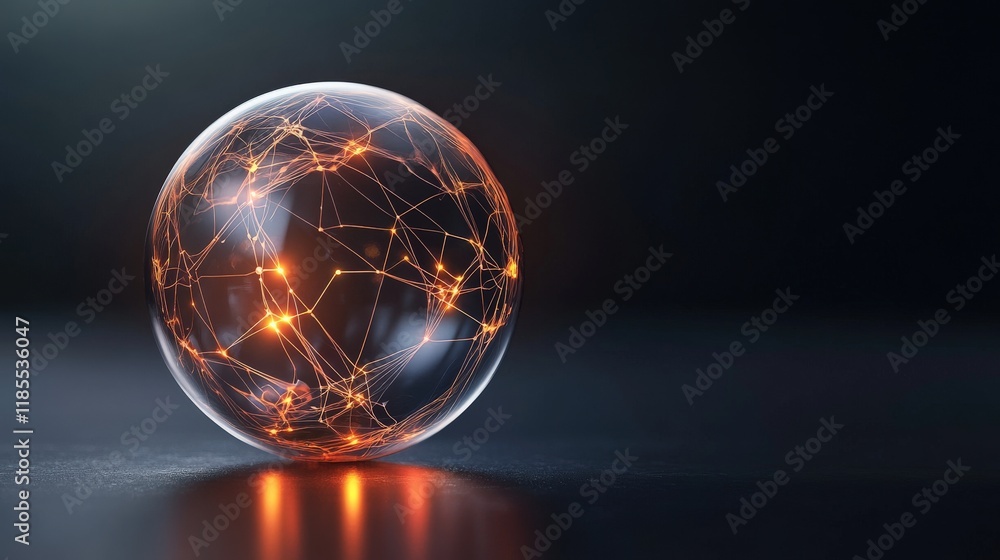 Aufkleber Abstract Glass Sphere with Illuminated Connections Displaying a Network of Light Points on a Dark Background, Symbolizing Technology and Innovation