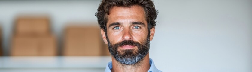 Obraz premium Portrait of a Man with Blue Eyes and Graying Beard, Headshot, Studio Photography, Serious Expression portrait photography, men's style