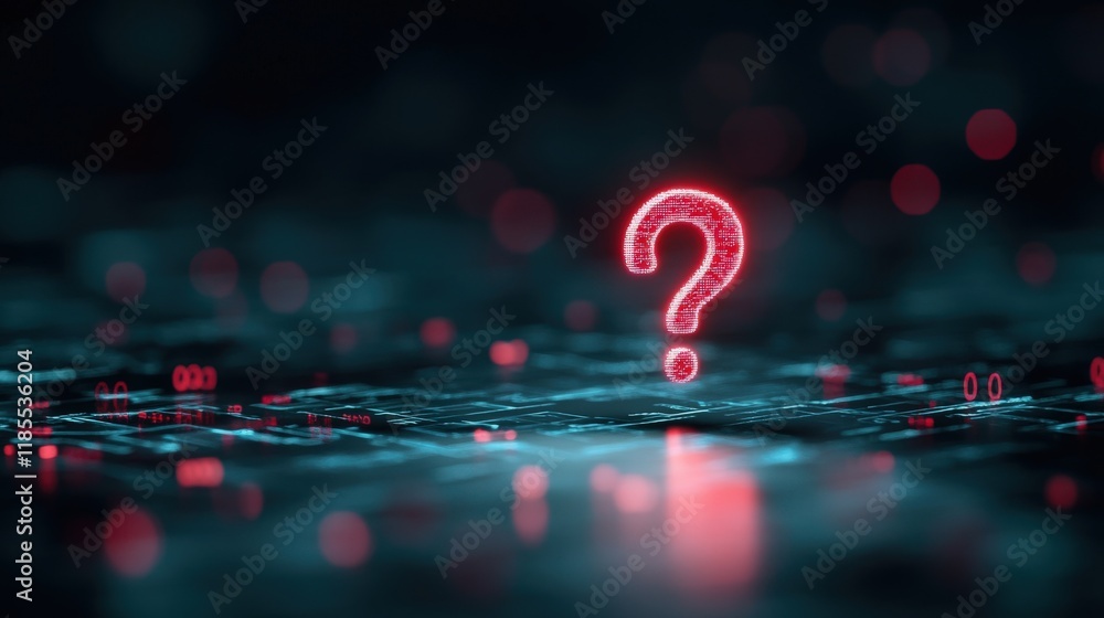 Aufkleber Futuristic Digital Background with Glowing Question Mark Symbol Representing Inquiry and Uncertainty in Modern Technology and Data Analysis Concepts