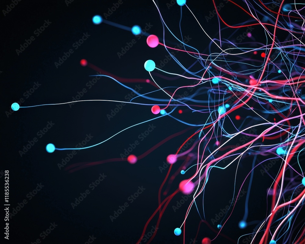 Poster illustration of network connections glowing with live data analytics
