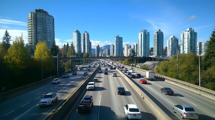 Obraz premium City Highway Traffic Amidst Modern Skyscrapers