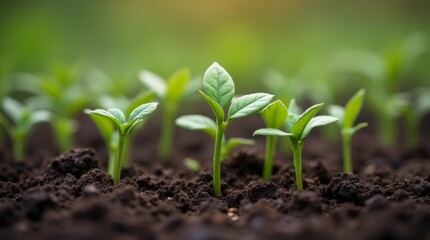 tiny plants sprouting from the soil