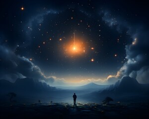 Fototapeta premium Single Star in Dark Gradient Sky - Generative AI