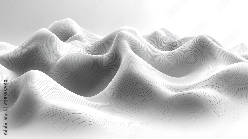 Poster abstract grayscale landscape: undulating hills and valleys rendered with pointillist technique
