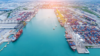 Shipyard Cargo Container Sea Port Freight forwarding service logistics and transportation. International Shipping Depot Custom Port for import export trade Transport Business manufacturing