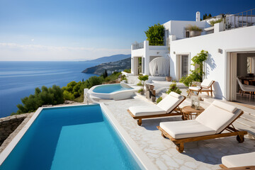 Obraz premium luxurious mediterranean home with pool on hill