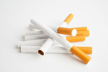 Cigarette, roll tobacco in paper with filter tube, No smoking.