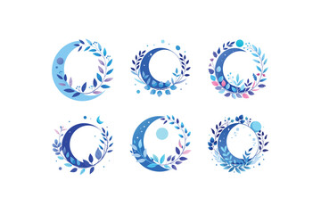 "Watercolor Boho Round Floral Frame with Blue Moon - Vector Illustration"   © Srabonti