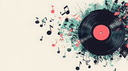 Obraz premium Abstract Vinyl Record with Musical Notes Design