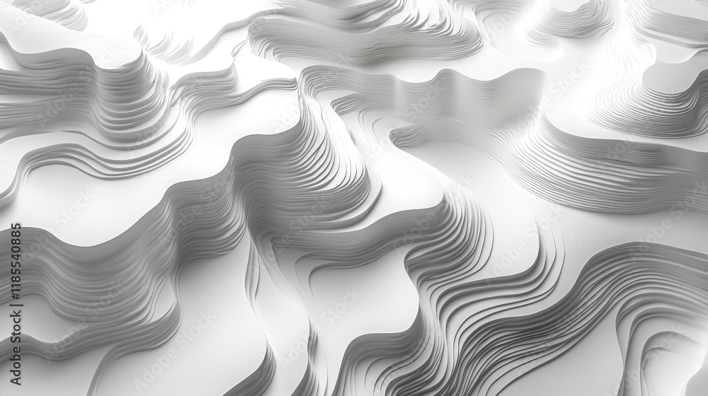 Poster abstract monochromatic landscape with layered undulating forms