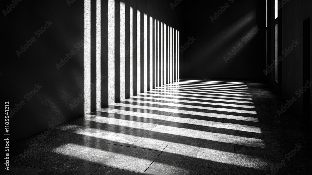 Poster abstract monochrome corridor with light and shadow geometric patterns