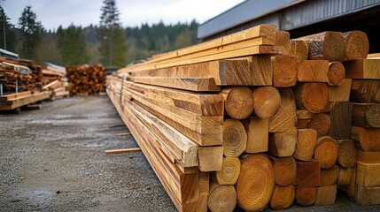Lumber Industry: Stacks of Wood for Construction