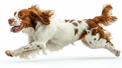 A Stunning Image of a Dog in Motion: A Brown and White Canine Running with Unbridled Joy