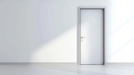 A minimalist white door stands against a clean wall, capturing a sense of simplicity and modern design.